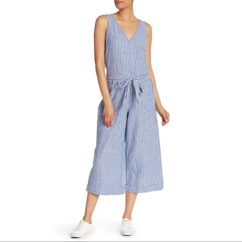 BeachLunchLounge Linen Blend Striped Jumpsuit